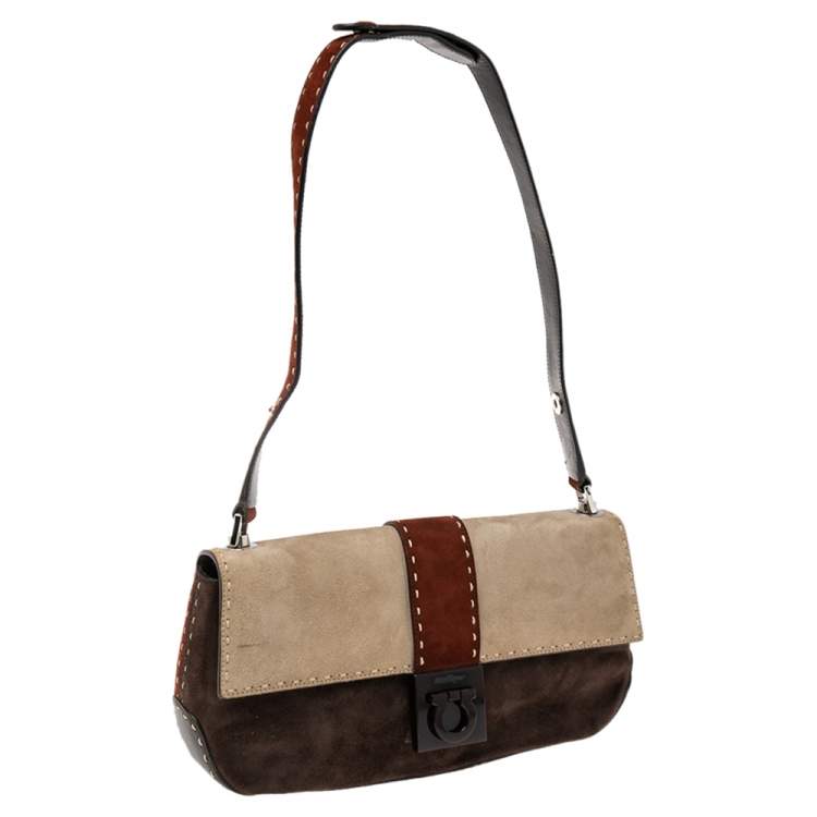 Pre Owned Salvatore Ferragamo Multicolor Suede and Leather Shoulder Bag