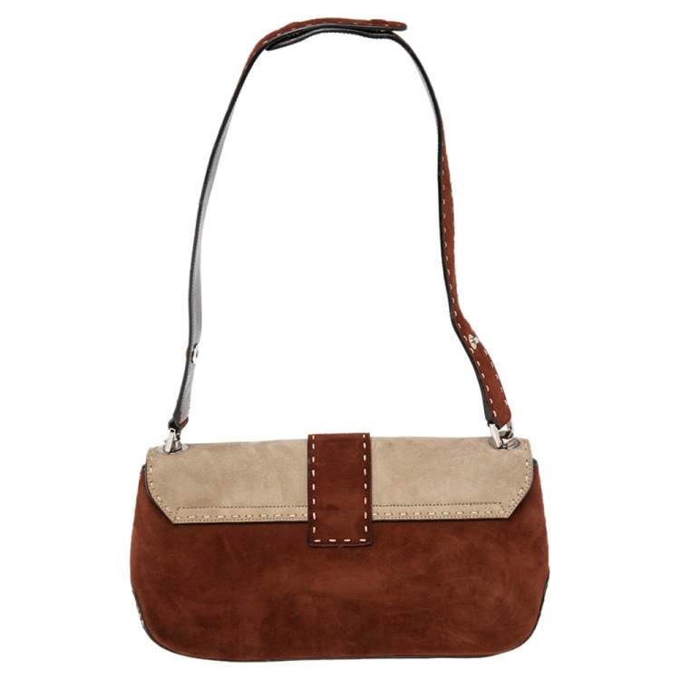 Pre Owned Salvatore Ferragamo Multicolor Suede and Leather Shoulder Bag