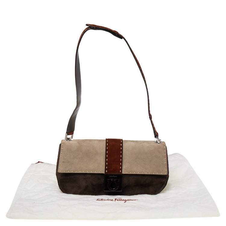 Pre Owned Salvatore Ferragamo Multicolor Suede and Leather Shoulder Bag