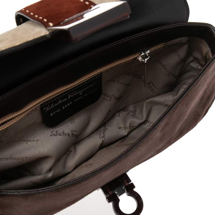 Pre Owned Salvatore Ferragamo Multicolor Suede and Leather Shoulder Bag