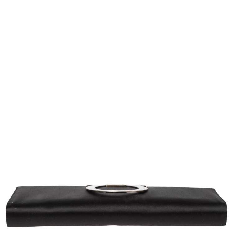 Pre Owned Salvatore Ferragamo Black Satin Musa Gancini Clutch
