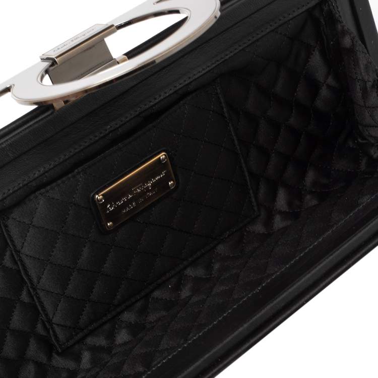 Pre Owned Salvatore Ferragamo Black Satin Musa Gancini Clutch
