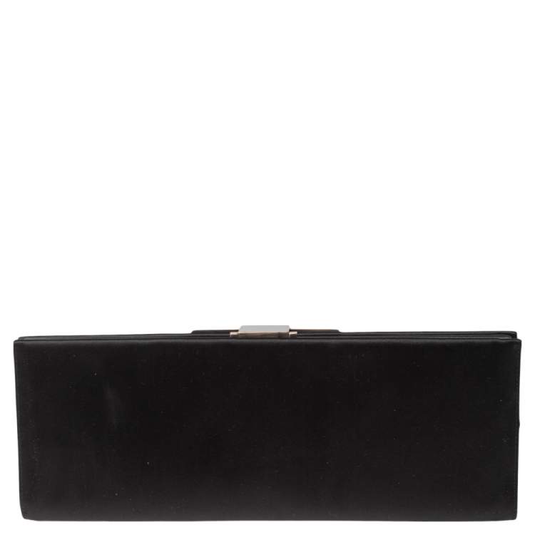 Pre Owned Salvatore Ferragamo Black Satin Musa Gancini Clutch