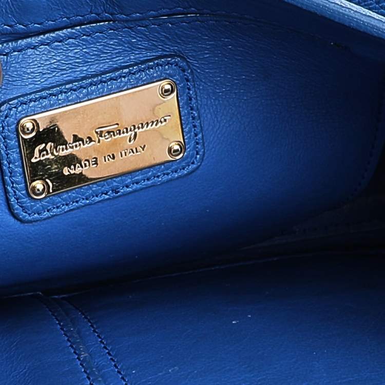 Pre Owned Salvatore Ferragamo Blue Leather Medium Sofia Top Handle Bag