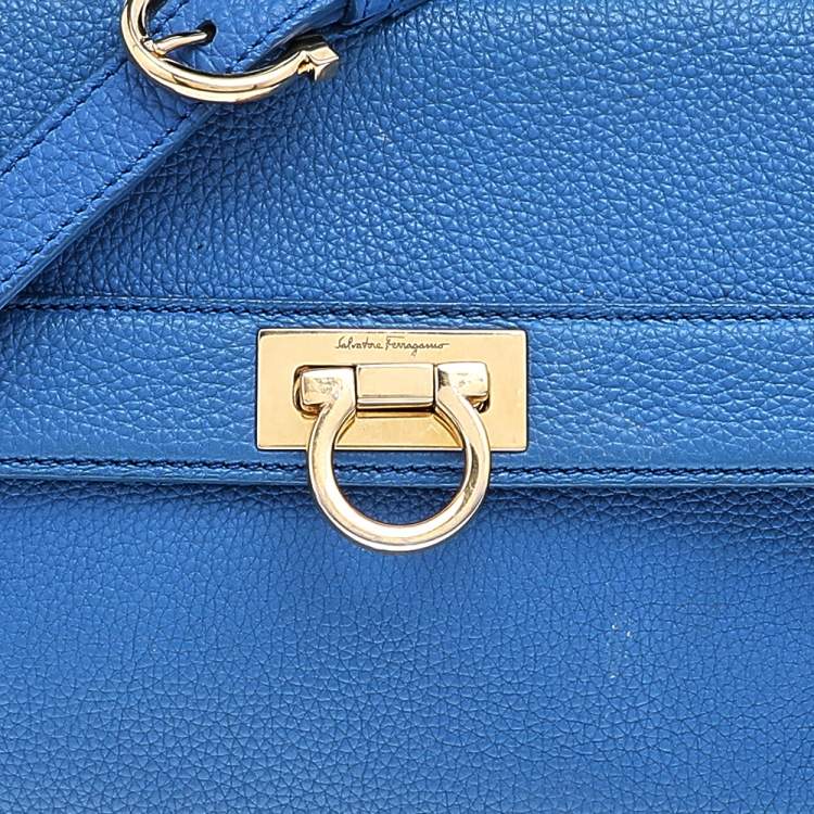 Pre Owned Salvatore Ferragamo Blue Leather Medium Sofia Top Handle Bag