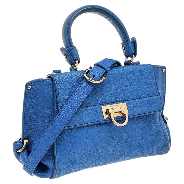 Pre Owned Salvatore Ferragamo Blue Leather Medium Sofia Top Handle Bag