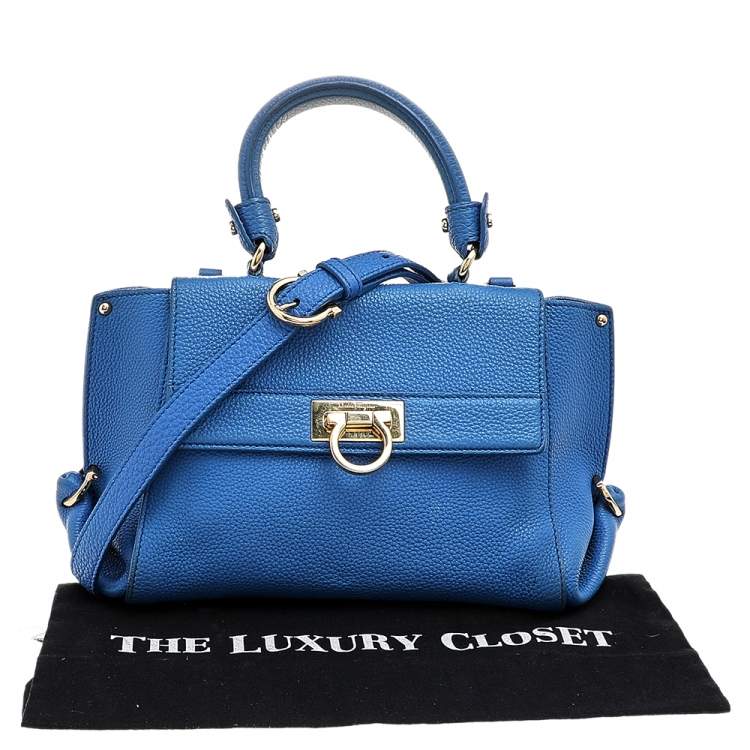 Pre Owned Salvatore Ferragamo Blue Leather Medium Sofia Top Handle Bag