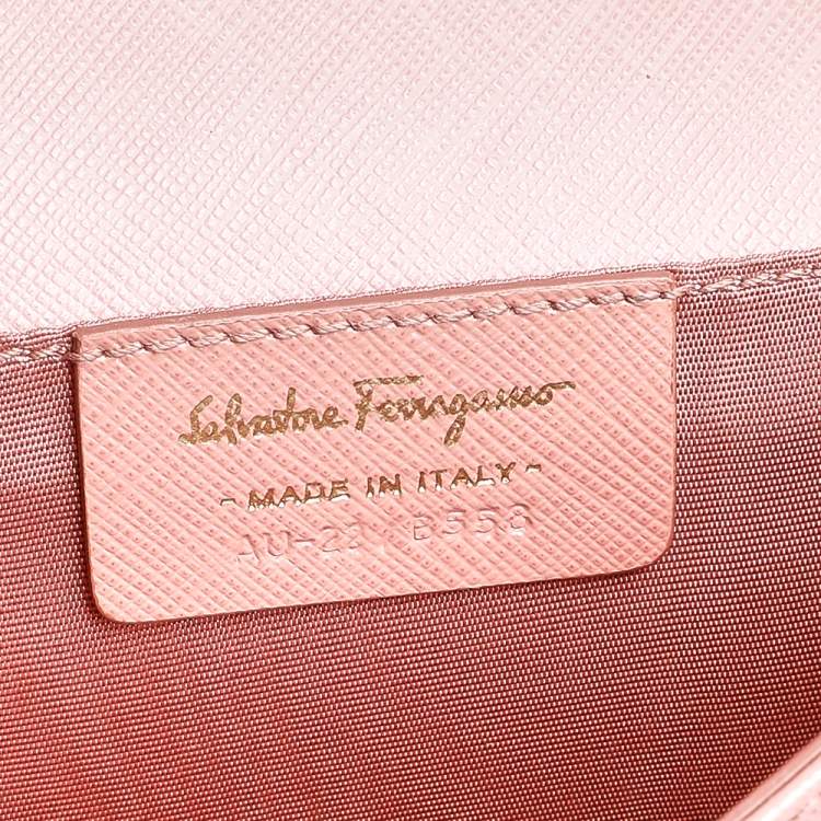 Pre Owned Salvatore Ferragamo Peach Leather Ginny Crossbody Bag