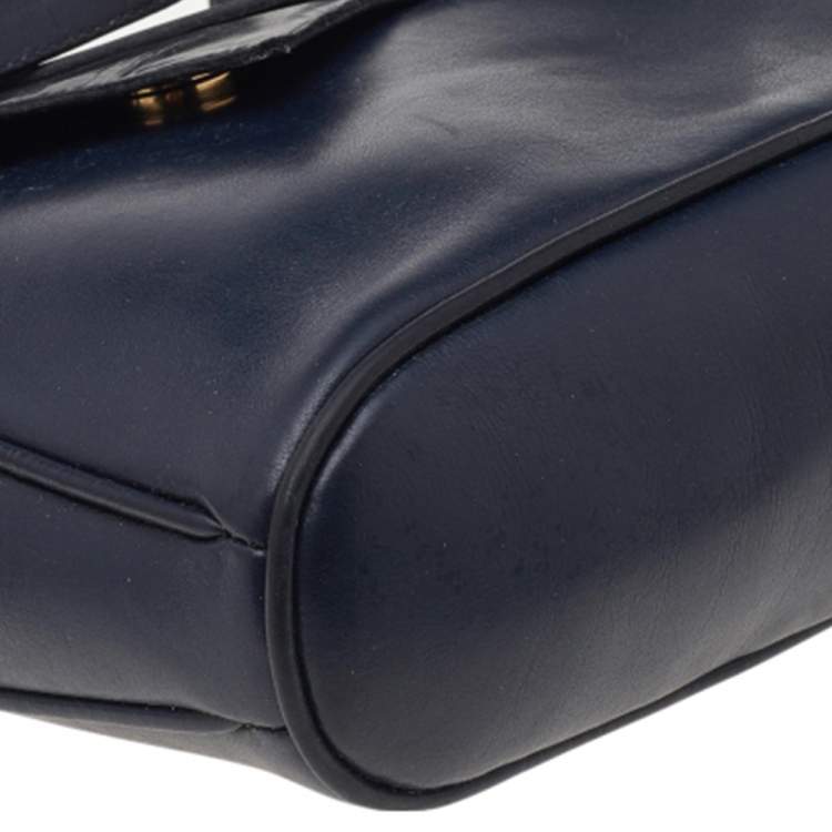 Pre Owned Salvatore Ferragamo Blue/Black Leather Flap Shoulder Bag