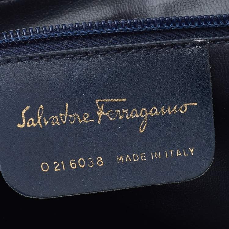 Pre Owned Salvatore Ferragamo Blue/Black Leather Flap Shoulder Bag