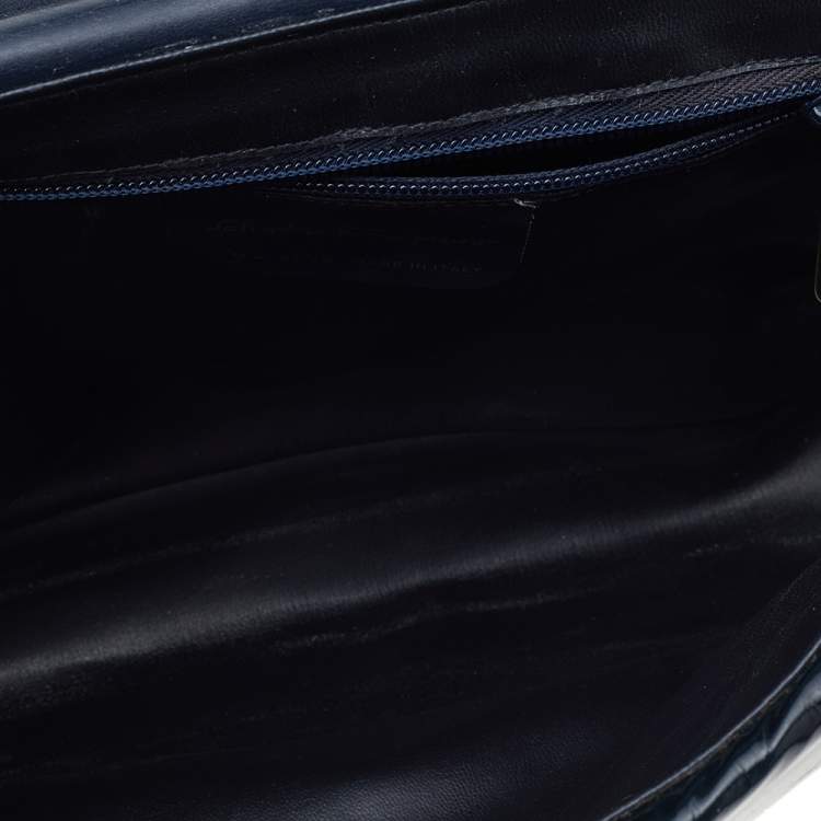 Pre Owned Salvatore Ferragamo Blue/Black Leather Flap Shoulder Bag