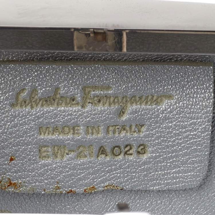 Pre Owned Salvatore Ferragamo Grey Satin And Silver-Tone Metal Bow Clutch