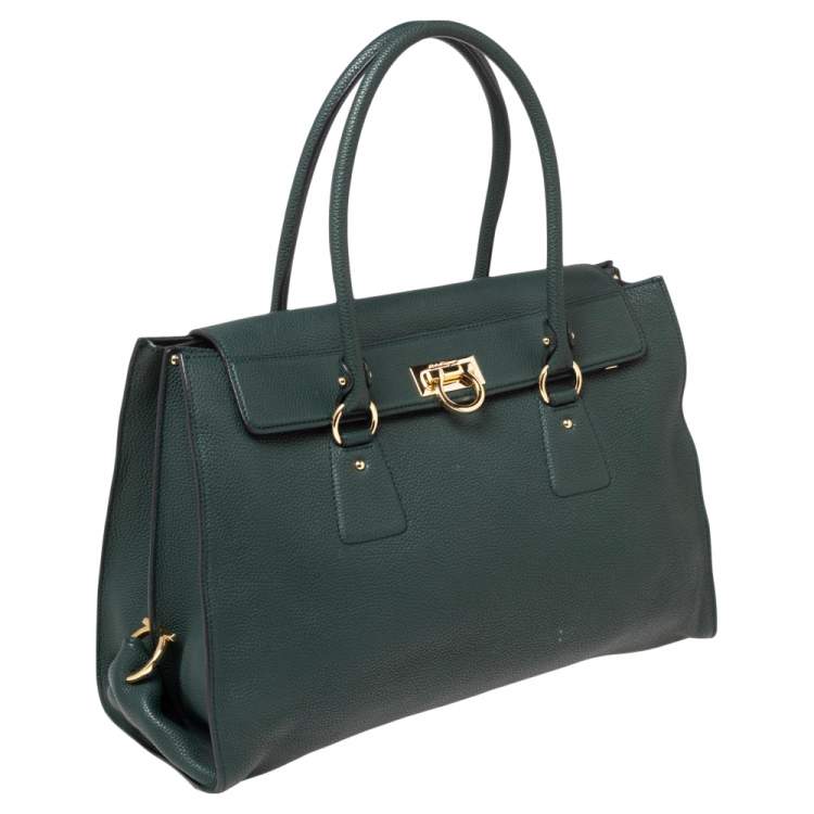 Pre Owned Salvatore Ferragamo Green Leather Satchel