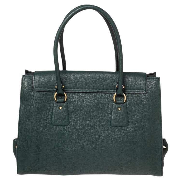 Pre Owned Salvatore Ferragamo Green Leather Satchel