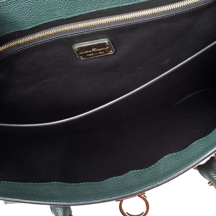 Pre Owned Salvatore Ferragamo Green Leather Satchel