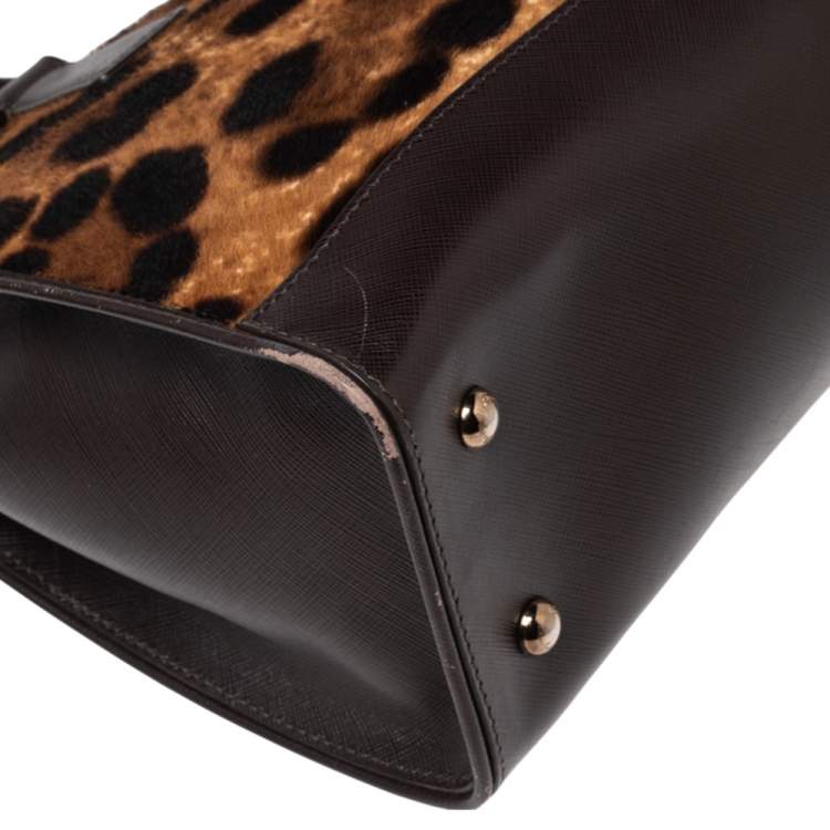 مملوكة مسبقًا Salvatore Ferragamo Brown Leopard Print Pony Hair and Leather Medium Briana Tote
