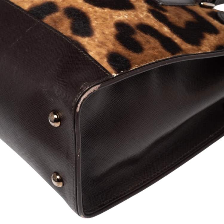 مملوكة مسبقًا Salvatore Ferragamo Brown Leopard Print Pony Hair and Leather Medium Briana Tote