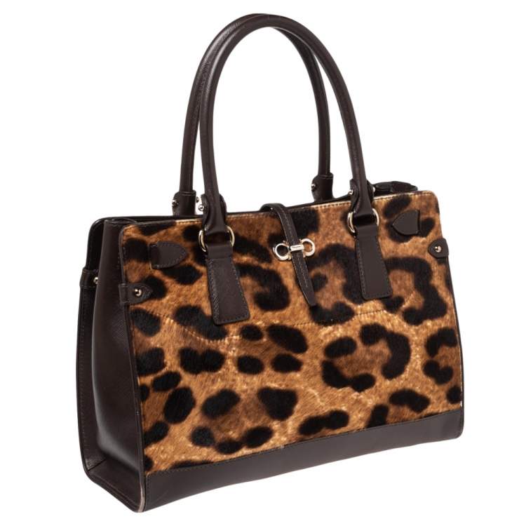 مملوكة مسبقًا Salvatore Ferragamo Brown Leopard Print Pony Hair and Leather Medium Briana Tote