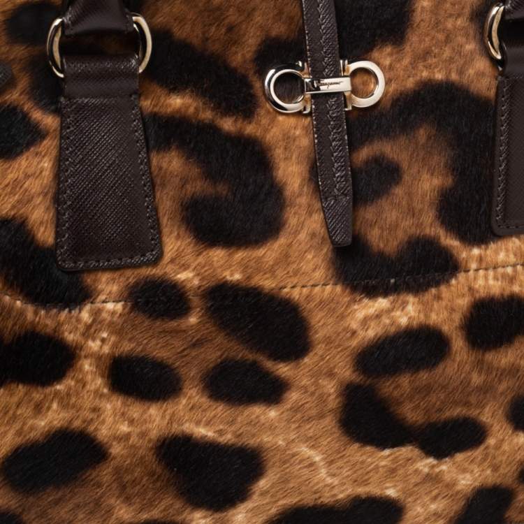 مملوكة مسبقًا Salvatore Ferragamo Brown Leopard Print Pony Hair and Leather Medium Briana Tote