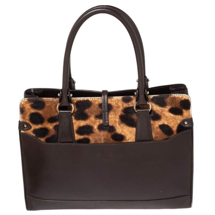 مملوكة مسبقًا Salvatore Ferragamo Brown Leopard Print Pony Hair and Leather Medium Briana Tote
