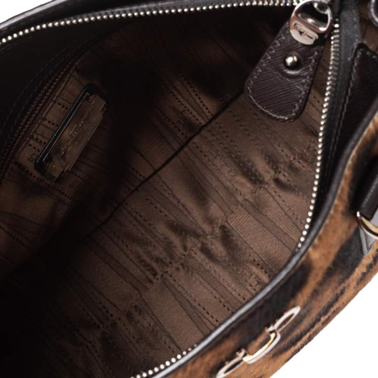 مملوك�ة مسبقًا Salvatore Ferragamo Brown Leopard Print Pony Hair and Leather Medium Briana Tote