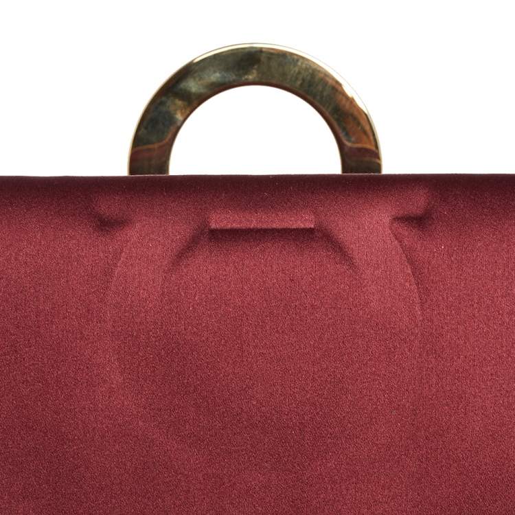 Pre Owned Salvatore Ferragamo Burgundy Satin Musetta Gancini Clutch 