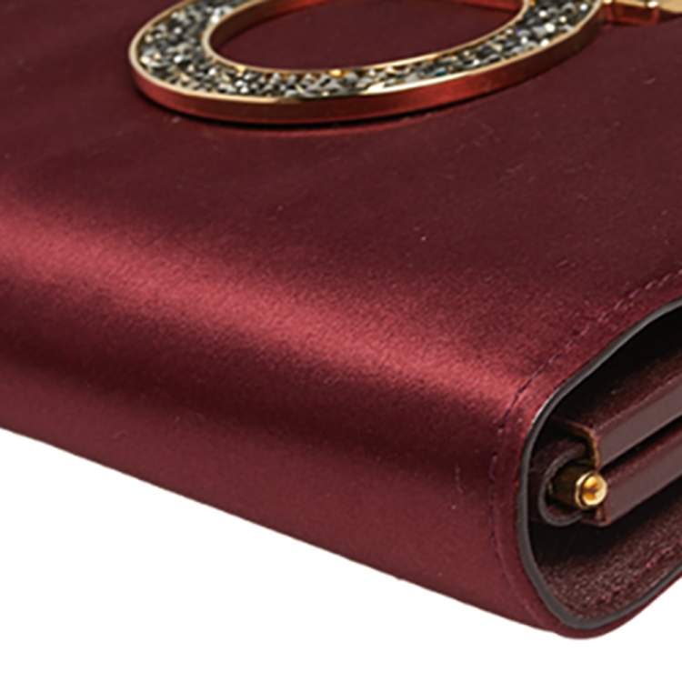 Pre Owned Salvatore Ferragamo Burgundy Satin Musetta Gancini Clutch 