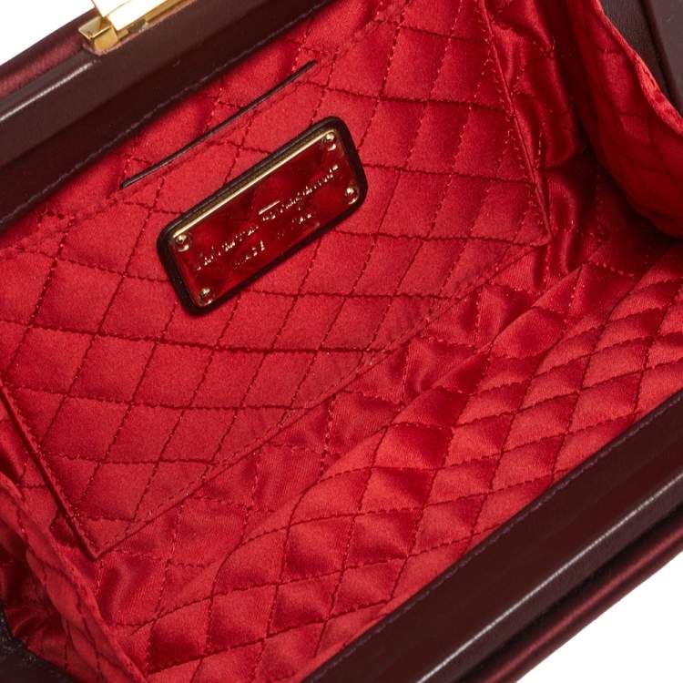 Pre Owned Salvatore Ferragamo Burgundy Satin Musetta Gancini Clutch 