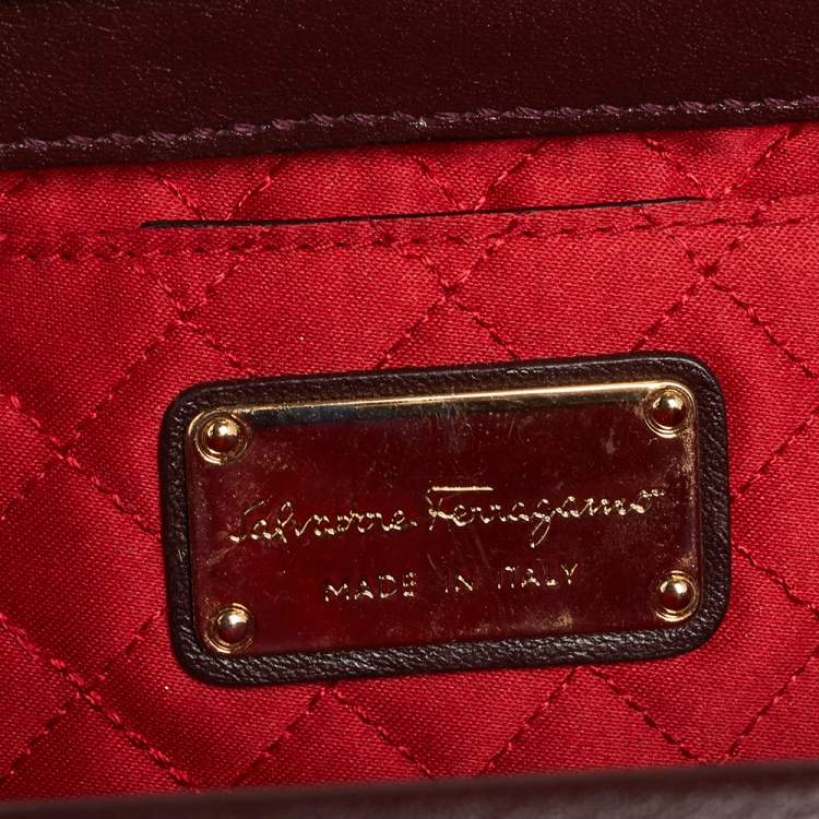 Pre Owned Salvatore Ferragamo Burgundy Satin Musetta Gancini Clutch 