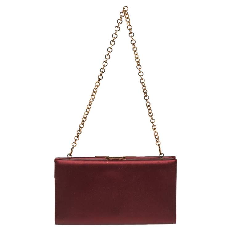 Pre Owned Salvatore Ferragamo Burgundy Satin Musetta Gancini Clutch 