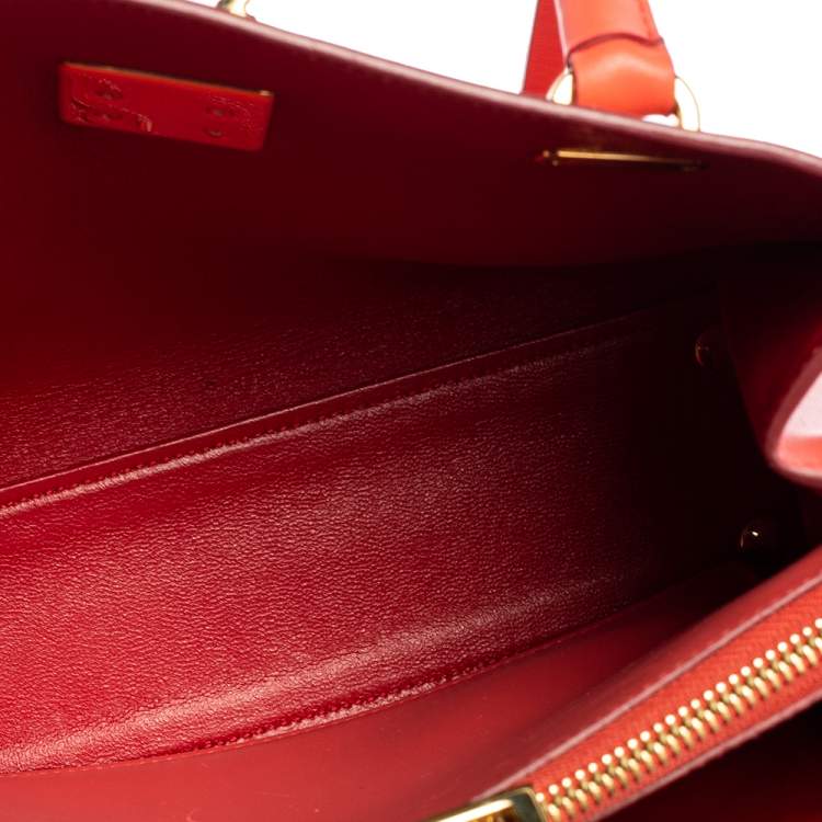 Pre Owned Salvatore Ferragamo Coral Red Leather Gancini Lock Tote