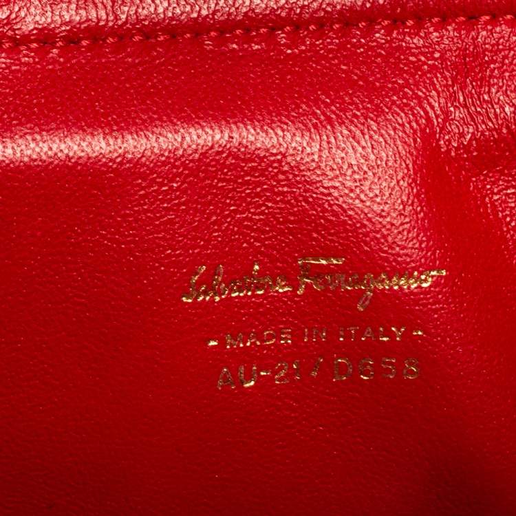 Pre Owned Salvatore Ferragamo Coral Red Leather Gancini Lock Tote