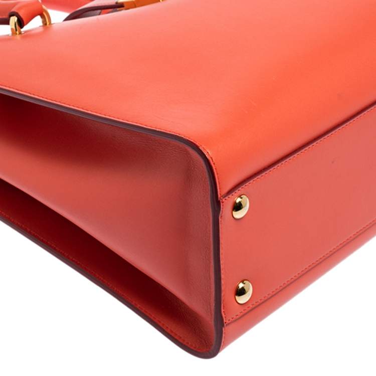Pre Owned Salvatore Ferragamo Coral Red Leather Gancini Lock Tote