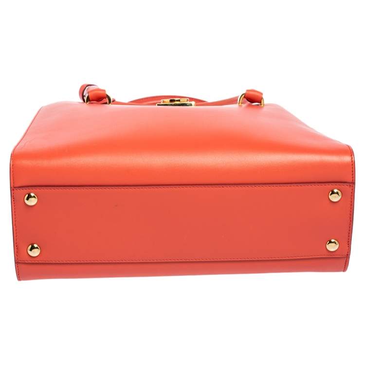 Pre Owned Salvatore Ferragamo Coral Red Leather Gancini Lock Tote