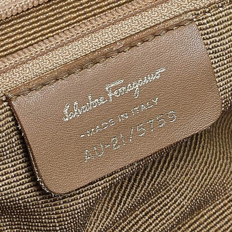 Pre Owned Salvatore Ferragamo Beige/Purple Canvas And Leather Satchel