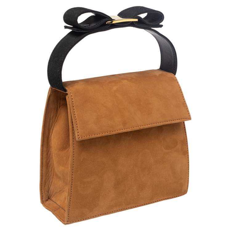 مملوكة مسبقًا Salvatore Ferragamo Tan/Black Nubuck Leather Vara Bow Top Handle Bag