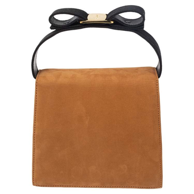 مملوكة مسبقًا Salvatore Ferragamo Tan/Black Nubuck Leather Vara Bow Top Handle Bag
