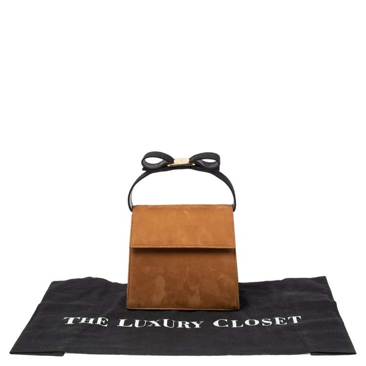 مملوكة مسبقًا Salvatore Ferragamo Tan/Black Nubuck Leather Vara Bow Top Handle Bag