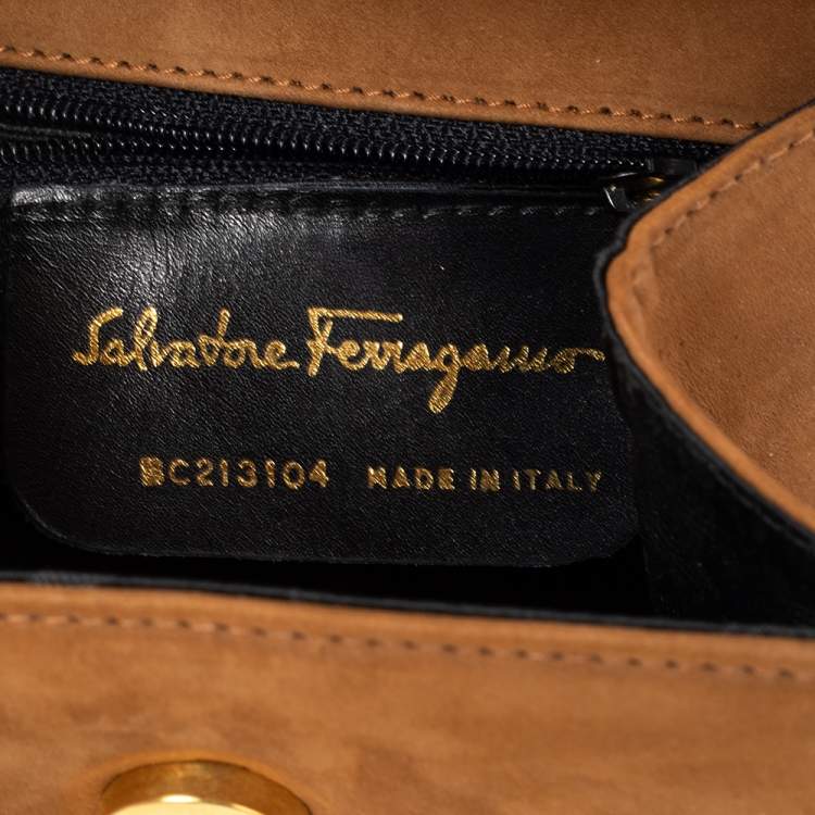 مملوكة مسبقًا Salvatore Ferragamo Tan/Black Nubuck Leather Vara Bow Top Handle Bag