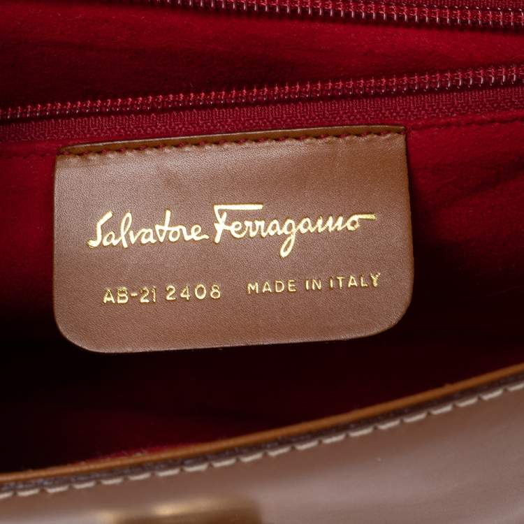 Pre Owned Salvatore Ferragamo Tan Leather Gancini Flap Shoulder Bag