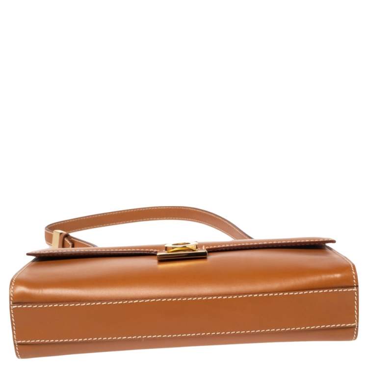 Pre Owned Salvatore Ferragamo Tan Leather Gancini Flap Shoulder Bag