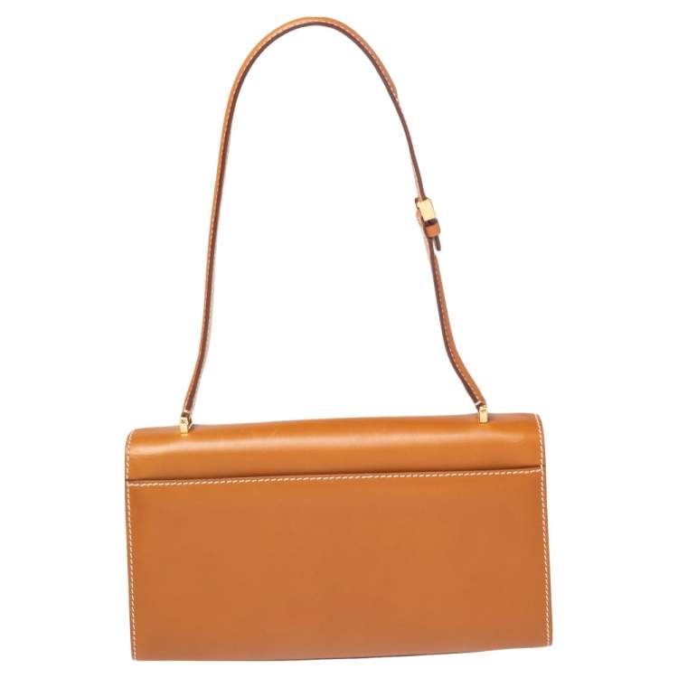 Pre Owned Salvatore Ferragamo Tan Leather Gancini Flap Shoulder Bag