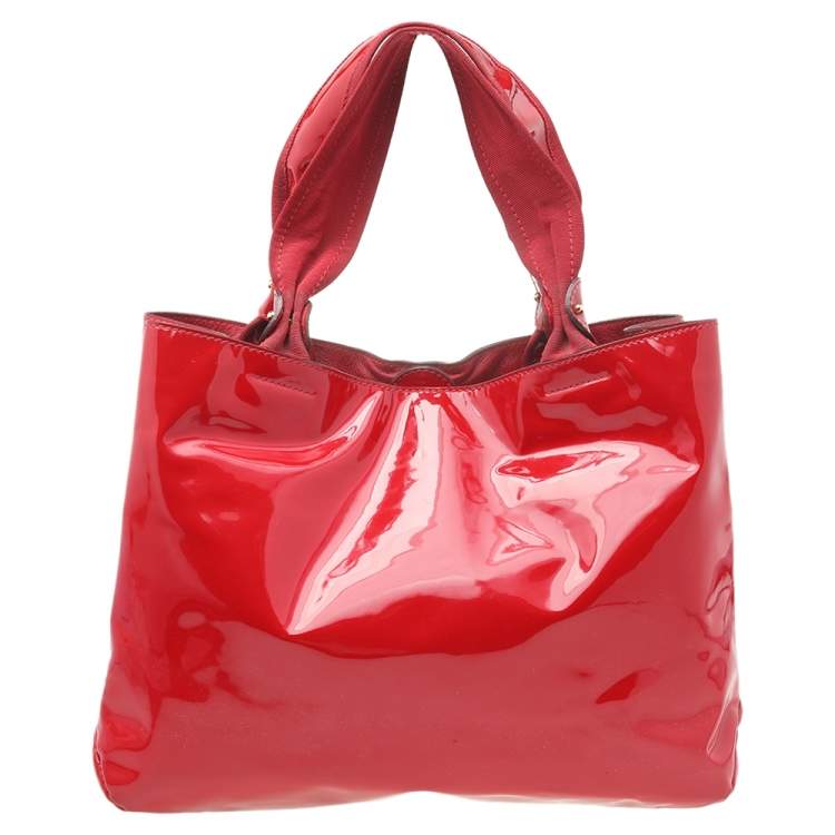 Pre Owned Salvatore Ferragamo Red Patent Leather Miss Vara Selene Tote
