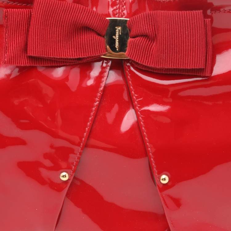 Pre Owned Salvatore Ferragamo Red Patent Leather Miss Vara Selene Tote
