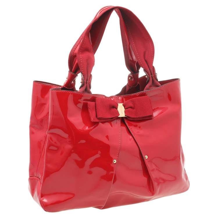 Pre Owned Salvatore Ferragamo Red Patent Leather Miss Vara Selene Tote