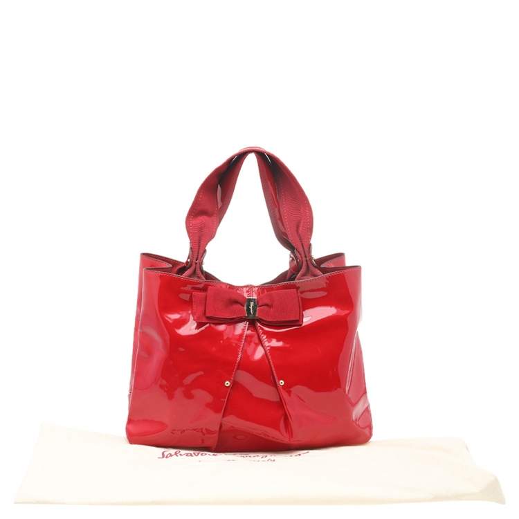 Pre Owned Salvatore Ferragamo Red Patent Leather Miss Vara Selene Tote