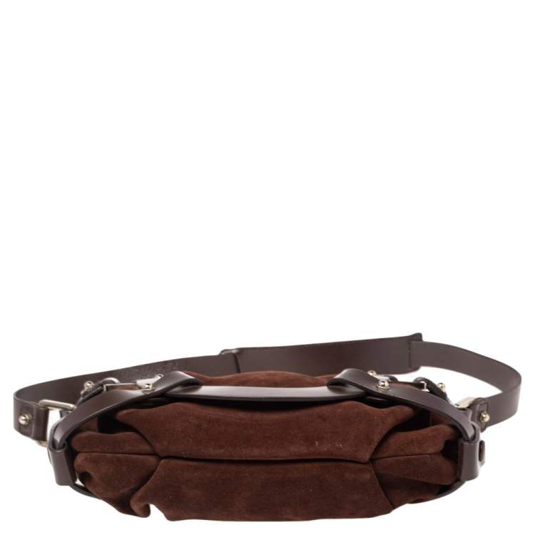 Pre Owned Salvatore Ferragamo Brown Suede and Leather Gancio Baguette Shoulder Bag