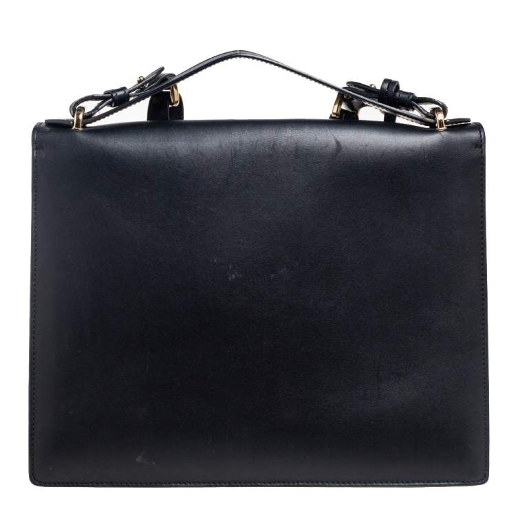 Pre Owned Salvatore Ferragamo Black Leather Gancio Lock Top Handle Bag