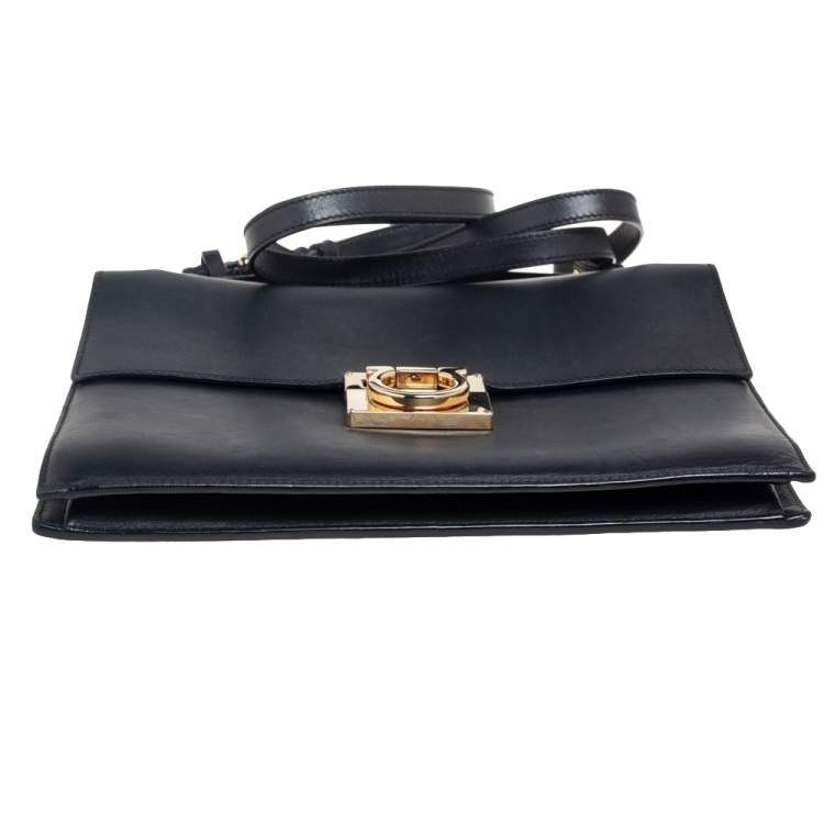 Pre Owned Salvatore Ferragamo Black Leather Gancio Lock Top Handle Bag