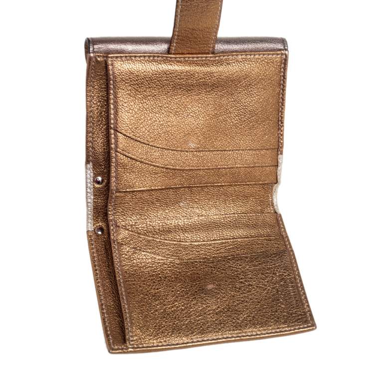 Pre Owned Salvatore Ferragamo Metallic Tricolor Leather Gancio Compact Wallet